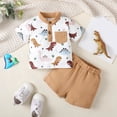thumbnail image 5 of Gibobby Conjunto de pantalones para niños Camiseta de manga corta con estampado de dinosaurio de dibujos animados para niños pequeños, pantalones cortos(Caqui, 18-24 Meses), 5 of 5