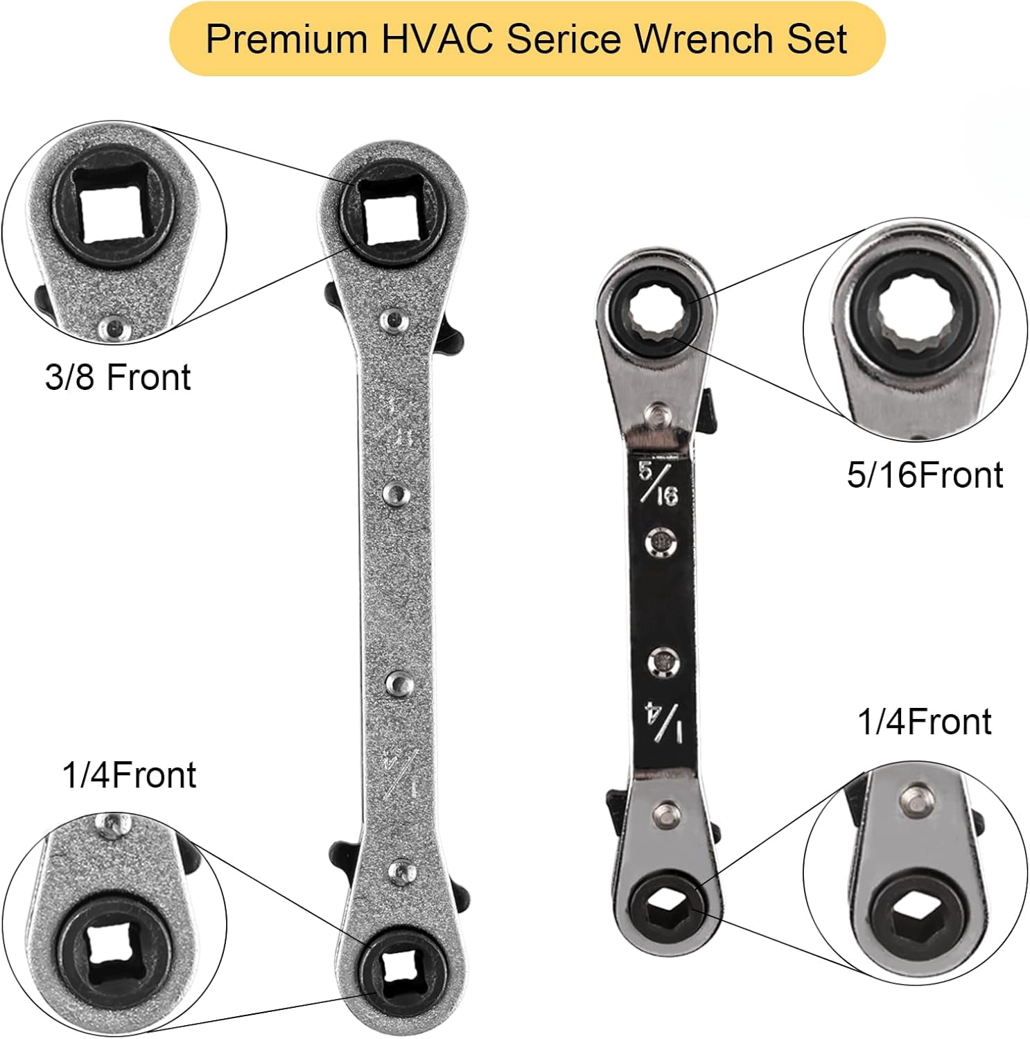Valve Core Remover Installer Tool and HVAC Service Wrench Set with Hex Bit Adapters, Dual Size SAE 1/4 to 5/16 Port, 5/16'', 3/8'' Refrigeration Service Wrench, 10 Valve Core