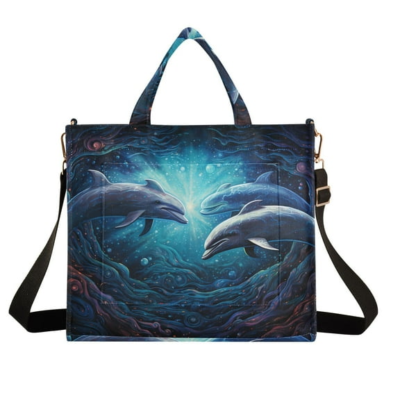 Dolphins Cave Sea Corduroy Tote Bag Handbag Large Messenger Bag Shoulder Crossbody Zipper Bag Purse