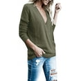 thumbnail image 3 of Women Long Sleeve Deep V Neck Knit Sweater Wrap Front Loose Tops Pullover Jumpers for Women, 3 of 5