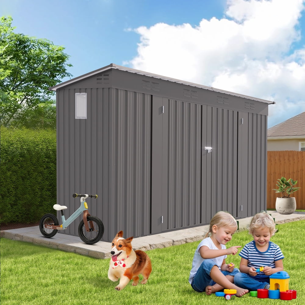 4x9 FT Metal Shed with Vents and Window, Sloping Roof Outdoor Storage for Garden Tools, Backyard, Patio, Ventilated & Weather-Resistant