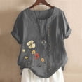 thumbnail image 2 of Mujeres manga corta casual cuello redondo impreso botón suelto túnica camisa blusa tops Pompotops  hkajfhjk470061, 2 of 5