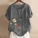 thumbnail image 2 of Mujeres manga corta casual cuello redondo impreso botón suelto túnica camisa blusa tops Pompotops  hkajfhjk470061, 2 of 5