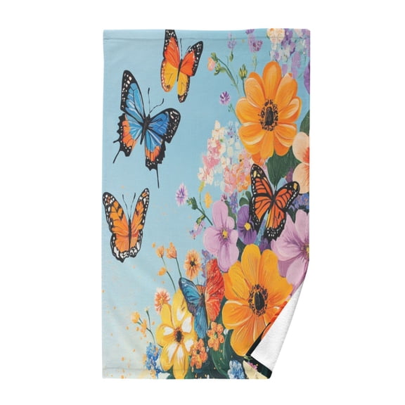 Pure Cotton Face Towel 16x28 Inches Hand Towel Bath Towel Hand Bath Towels Soft Good Water Absorption for Washing Face Wiping Face Blue Flowers and Butterflies