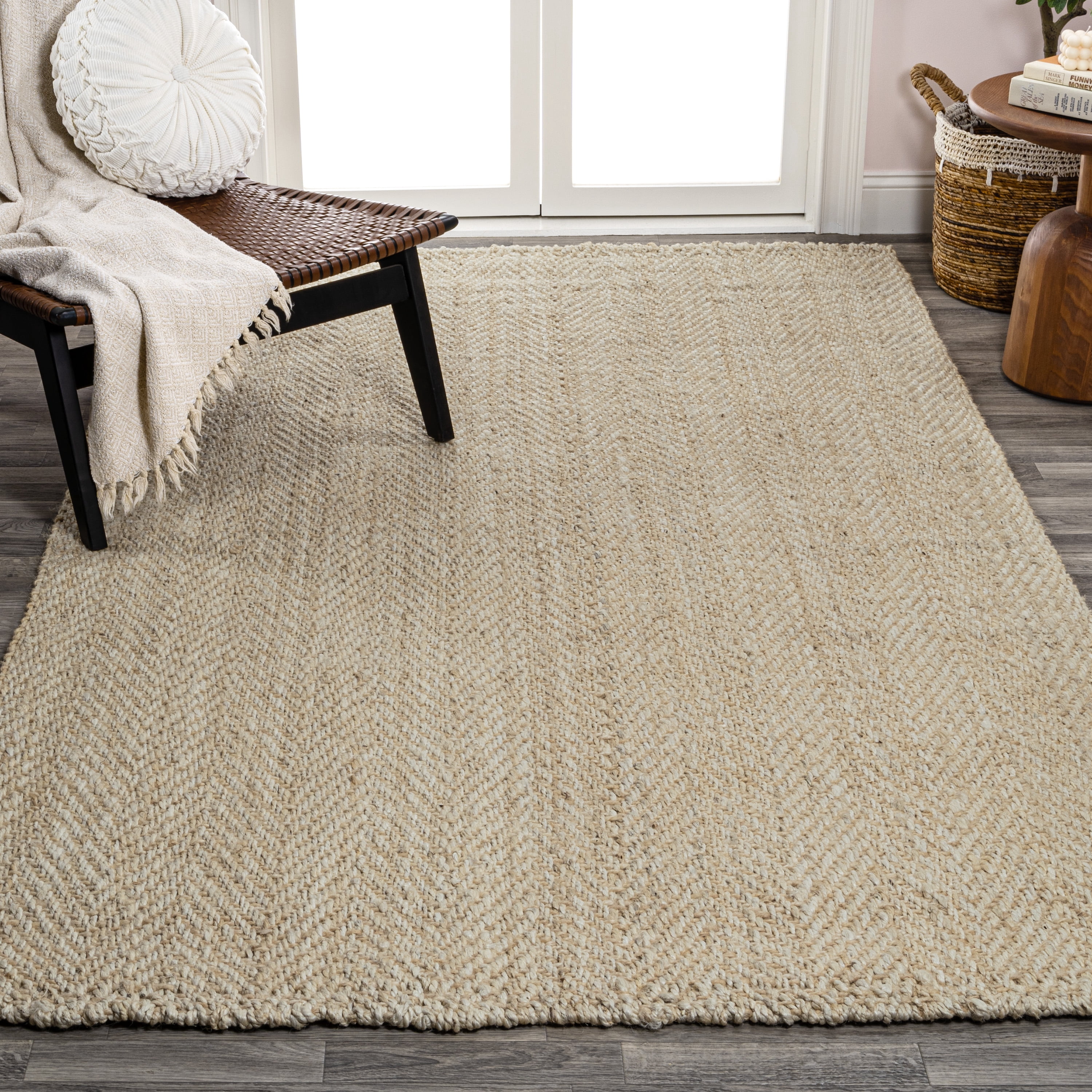 JONATHAN Y NATURAL FIBER 3 x 5 Area Rug, Espina Hand Woven Herringbone Chunky Jute - Ivory, NFR101B-3