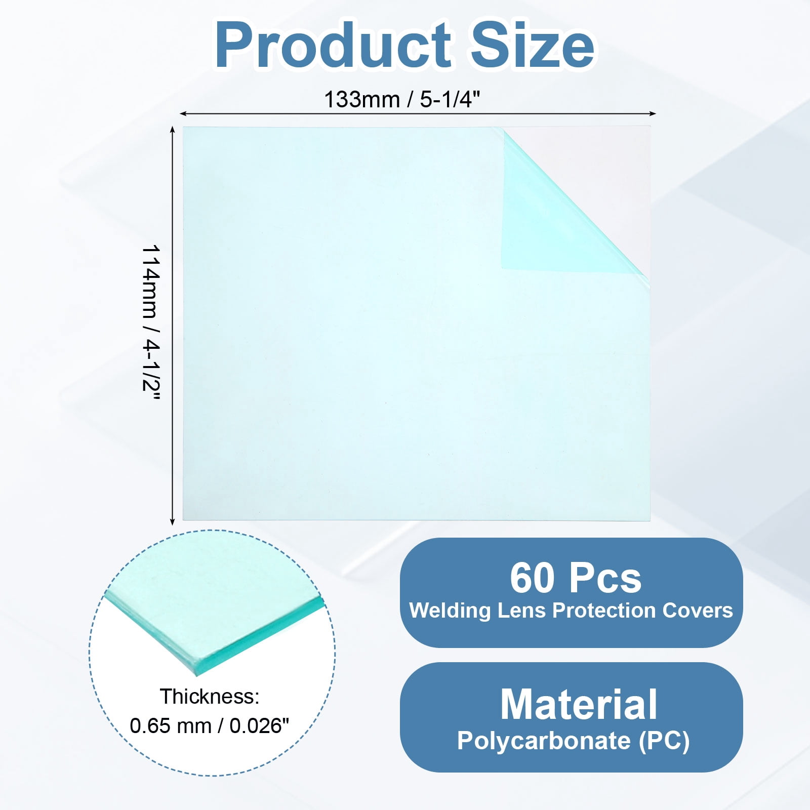 Uxcell 5-1/4 x 4-1/2 Inch Welding Protection Lens, 60 Pcs Clear PC Lens Cover Replacement Welding Helmet Hood Transparent Protective Covers Right Angle