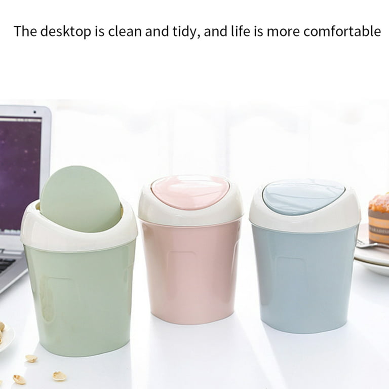 Small Trash Can with Lid, Plastic Mini Desktop Wastebasket with Flip-Top Lid Design, Tiny Countertop Trash Can Small Garbage Bin for Living Room