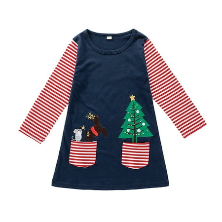 

QWERTYU Infant Baby Toddler Child Children Kids Fall Winter Dress Long Sleeve Sundress Striped Dresses for Girl 18M-5Y 110