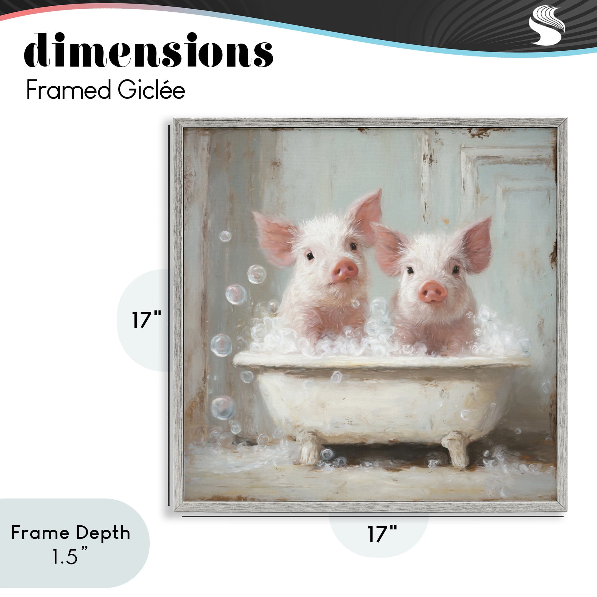 Stupell Industries Piglet Bubble Bath Gray Framed Giclee Art, design by Tina LeCour