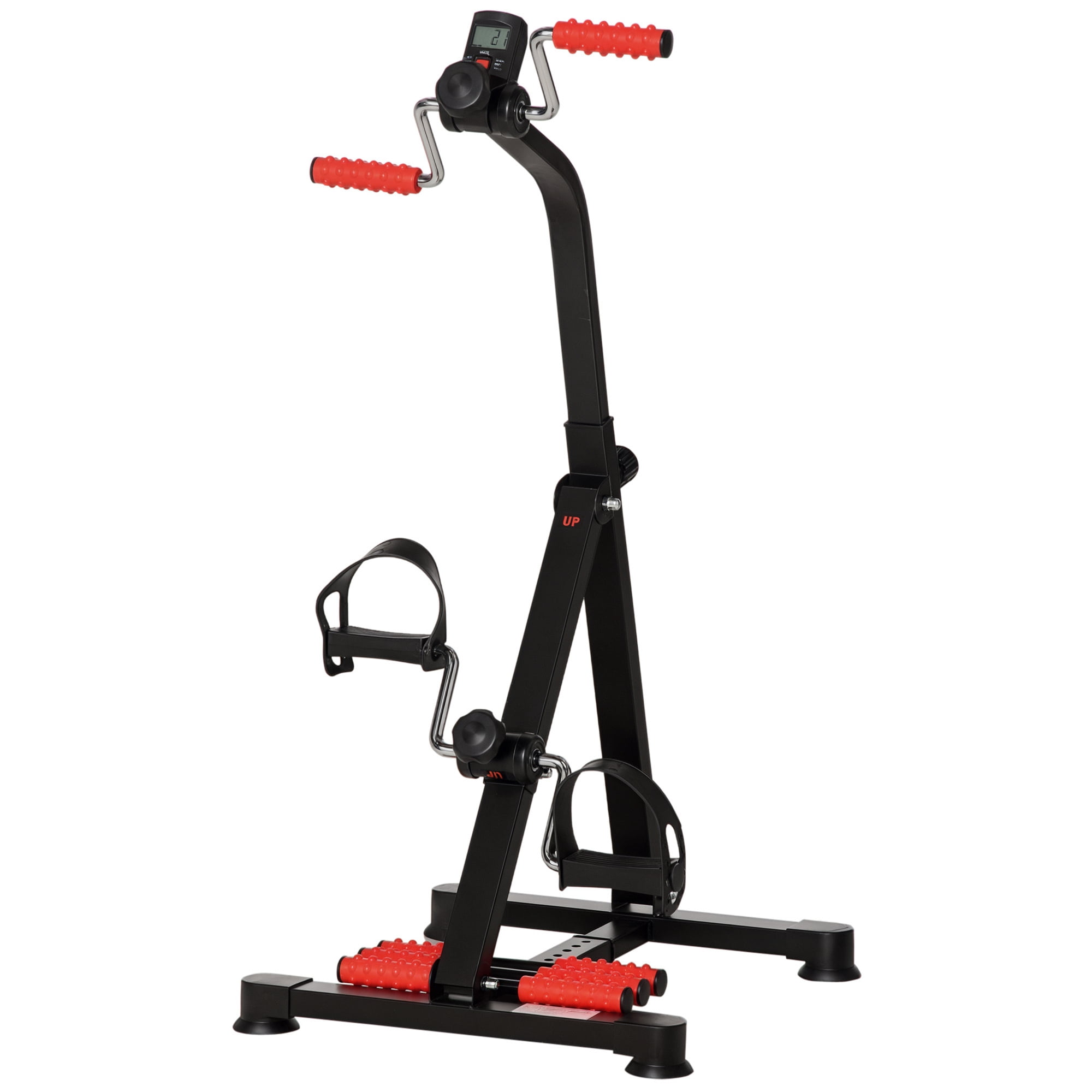 Steel Under Desk Bike - Senior Pedal Exerciser with LCD Display & Adjustable Resistance - Black/Red - Home Fitness Equipment