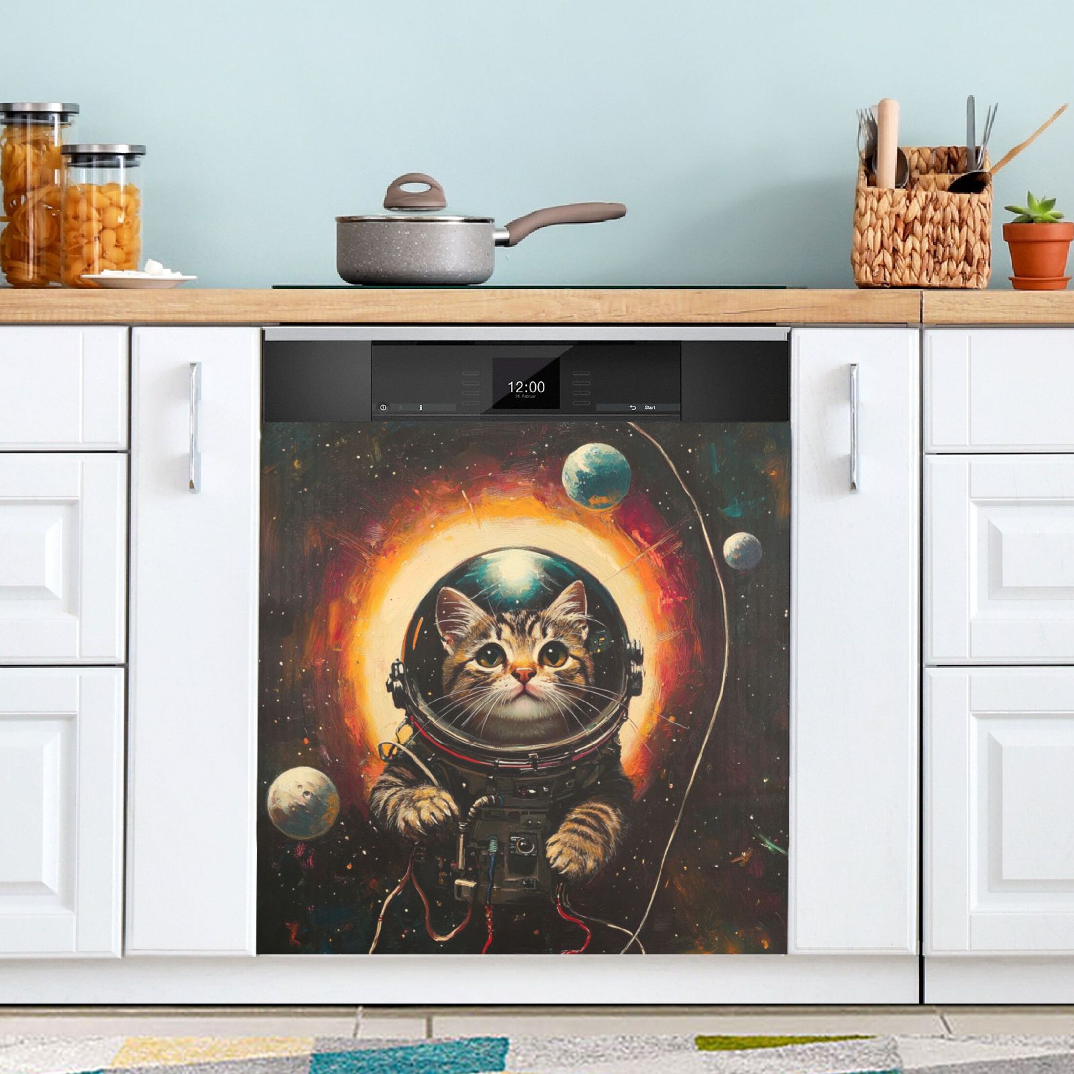 Dishwasher Magnetic Sticker 23x26 Inch Refrigerator Magnetic Sticker Washing Machine Magnetic Sticker Kitchen Panel Magnetic Sticker Home Decor Astronaut Black Cat
