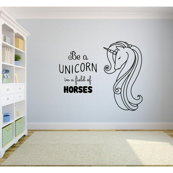 Be A Unicorn In A Field Of Horses Unicorns Quotes Wall Sticker Art Decal for Girls Boys Kids Room Bedroom Nursery Kindergarten House Fun Home Decor Stickers Wall Art Vinyl Decoration Size (18x20 inch)