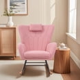 thumbnail image 2 of VECELO Rocking Chair Teddy Fabric Upholstered Nursery Chair, High Backrest Glider Accent Chair with Headrest, Pink, 2 of 12