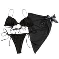 thumbnail image 2 of Pink Season 3Pcs/Set Pleated Ruffle Trim Pads Wire Free Bikini Cover Up Set Sling Bra Low Rise Briefs Skirt Set Beachwear, 2 of 8