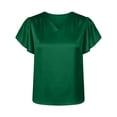 thumbnail image 6 of Satin Tops for Women Fashion Women's Casual Solid Color Pleated Short Sleeve V-Neck Blouses Shirts Dressy Casual Blouses, 6 of 8