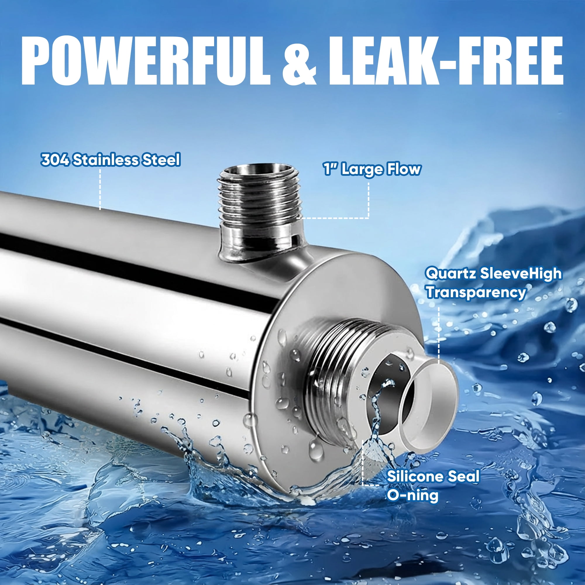 12 GPM Whole House UV Water Filter– UV Water Purifier with Extra 2 UV Filter +2 Quartz Sleeve- (55 Watt)