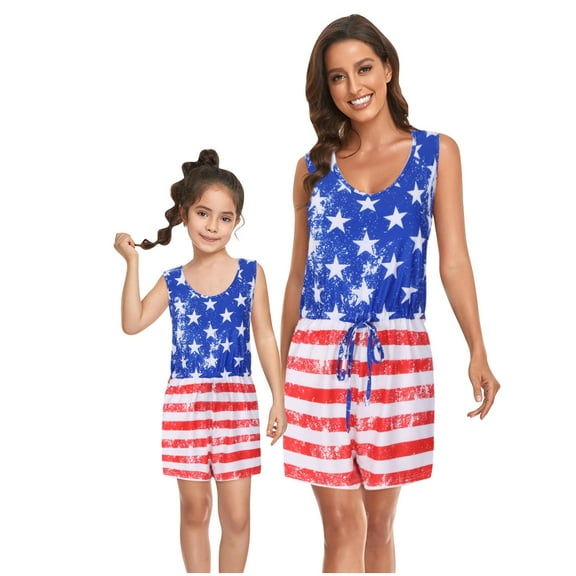 Odeerbi Mommy And Me Jumpsuit Matching Outfits Independence Day Clothes 2025 Casual Mother Daughter Family Sleeveless Jumpsuit
