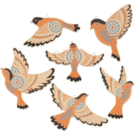 6Pcs Wooden Bird Wall Art Set Rustic Flying Birds Decor for Home Natural Wood Wall Sculptures with Easy Installation Bedroom Living Room Decoration