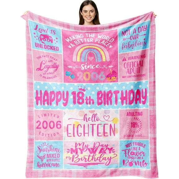 18th Birthday Gifts for Girls Throw Blanket 60x50 Inch, 18 Year Old Girl Birthday Gifts, Birthday Gifts for 18 Year Old Girls, Best 18 Yr Old Girl Birthday Gifts