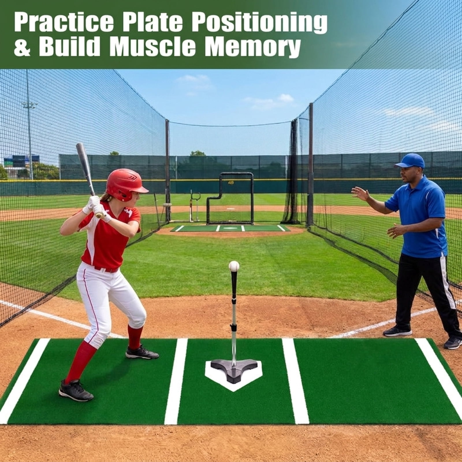 Airfind 10 ft x 3.8 ft Baseball and Softball Batter Practice Mat with needle-punched home plate markings and diamond-emboss rubber backing for switch-hitter drills, Green