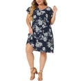 thumbnail image 2 of Agnes Orinda Women's Plus Dress Floral Tie Waist Layered Sleeve V Neck Summer Dresses 3X Navy Blue, 2 of 5