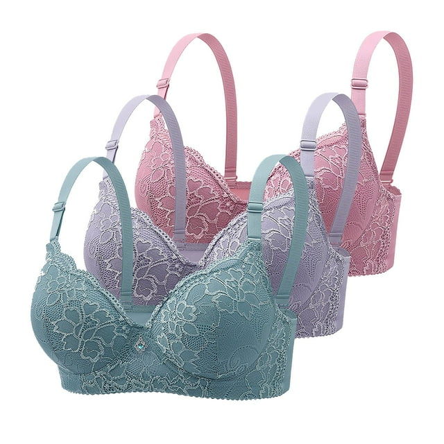 Lenpel Women's Lace Underwire Bras 3 Pieces Full Coverage Supportive Push up Bras Lifting Everyday Bralettes(Multicolor,Large)