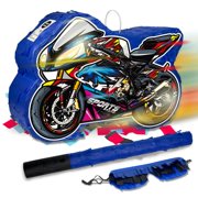 Motorcycle Pinata for Boys' Birthday Party - Cool Motorcycles Pinata with Stick and Blindfold for Boys' Theme Party Decoration Y101