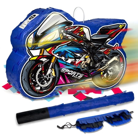 Motorcycle Pinata for Boys' Birthday Party - Cool Motorcycles Pinata with Stick and Blindfold for Boys' Theme Party Decoration Y114