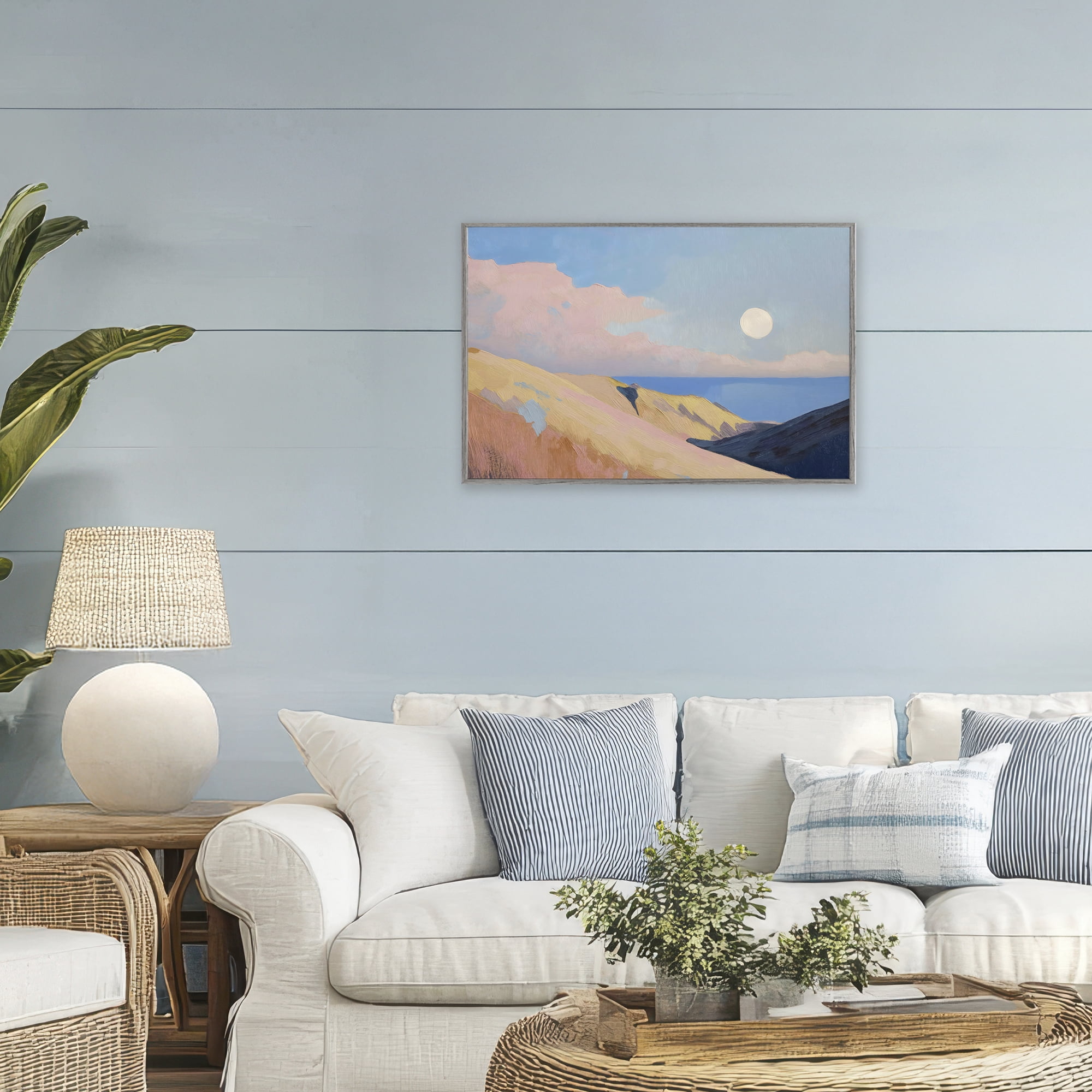 Stupell Industries Pink Hills At The Ocean Gray Framed Giclee Art, design by Gina Kelly