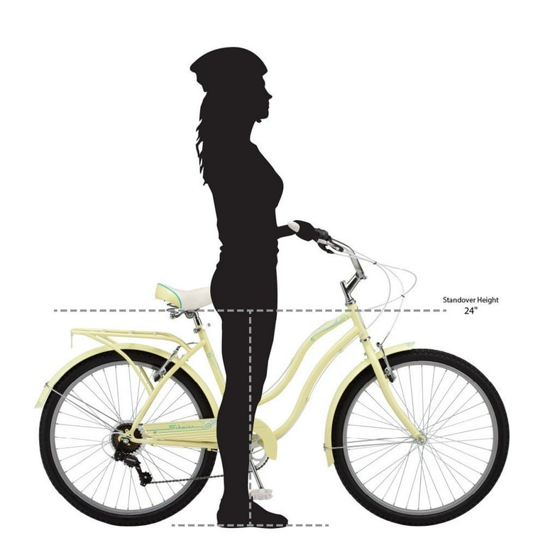26 in. Schwinn Perla Adult Beach Cruiser Bicycle Bike 7 Speed Mens and Womens Color Yellow Size 26