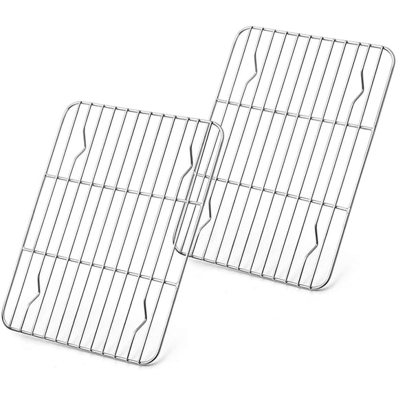 Small Baking Cooking Rack, 2 Piece Stainless Steel Wire Rack for Cooling Oven Kitchen Use,Fits Small Toaster Oven, Rectangle 8.6'' x 6.2'' x0.6'', Siliver, Dishwashe Safe