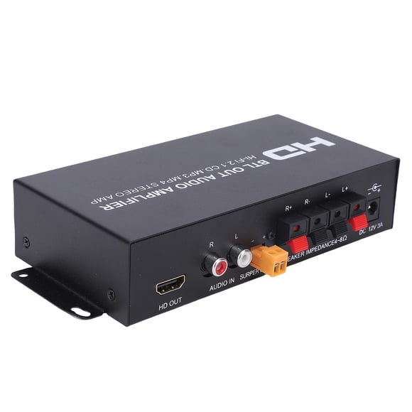 Amplificateur de Puissance Stéréo, Audio HiFi 2.1 Canaux 240W Bluetooth 5.0, Interface Multimédia HD Entrée aux, Contrôle des Basses et des Aigus, pour Haut-Parleurs de Cinéma Maison Subwoofer, Portable en Alliage d'Aluminium