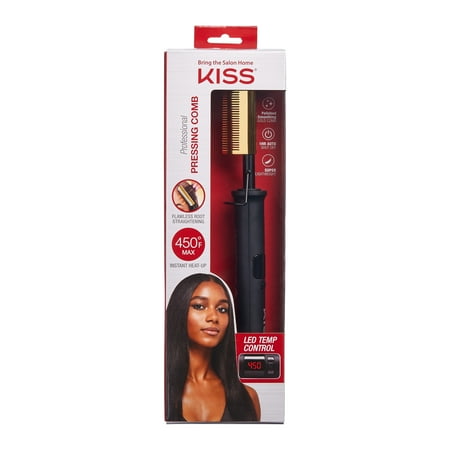 KISS USA Professional LED Display Polished Gold Ceramic Pressing Comb, Adult, All Hair Types, Hot Air Brush