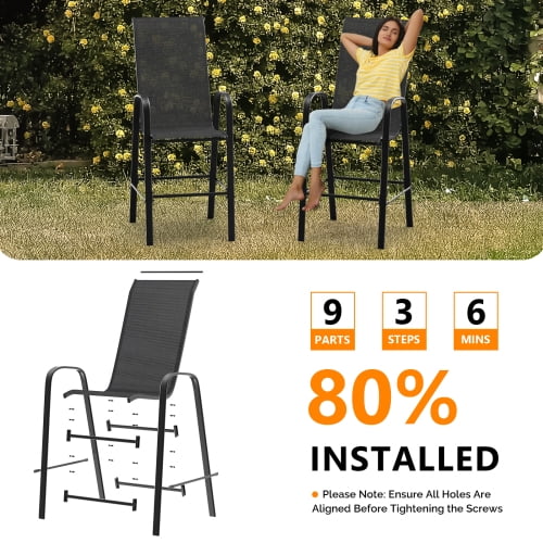 Ktaxon 4Pcs High Patio Outdoor Dining Chairs, Textilene Stackable Armrest Chairs Space Saving for Backyard Porch Garden - Black