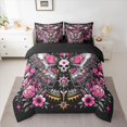 thumbnail image 2 of Homewish Gothic Skull Moth 7-Piece Twin Bedding Sets,Retro Rustic Flower Bedding Comforter Set,Pink Black Sheet Sets For Girls Kids,Luxury Bedroom Decor Reversible, 2 of 8