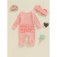 thumbnail image 5 of Newborn Baby Girl Clothes Hello I'm New Here Ribbed Jumpsuit Long Sleeve Ruffle Romper with Headband Coming Home Outfits, 5 of 8