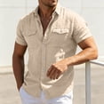 thumbnail image 6 of Men's Button Down Short Sleeve Shirt Casual Cotton Linen Summer Beach Hiking Shirts with Double Work Pocket Size 3XL Beige, 6 of 9
