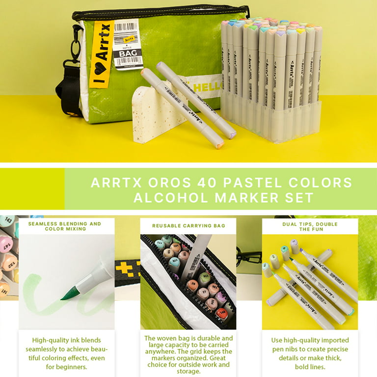 Arrtx ALP New Release 40 Pastel Colors Marker Set, Fine and Chisel Nibs,  Fresh Colors, Durable Ink for Painting, Illustration, A