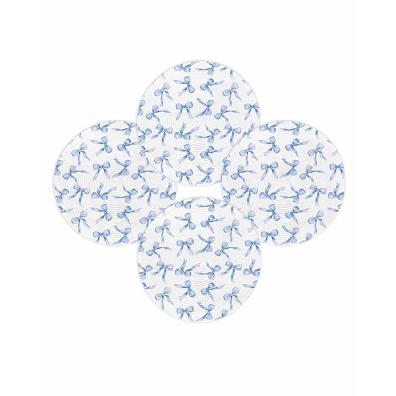 Round Placemats Set of 4 Blue Bow Ties Place Mats Washable Woven Placemat Cute Circle Braided Table Mat for Kitchen Dining Table Party Home Decor 15 Inch