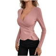thumbnail image 5 of ZZwxWA Womens Summer Tops 2025 Women's Spring and Summer Button Wrap Pleated Blouse Elegant Style Oversize Tunic V-Neck Solid Casual Tops Long Sleeve T-shirts Pink M, 5 of 5