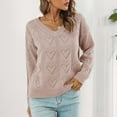 thumbnail image 2 of IROINNID Reduced Womens Sweater V-Neck Pullover Sweater Solid Color Loose Mid-Length Long Sleeve Love Hollow Out Recreational Knitting Sweater Tops, 2 of 5