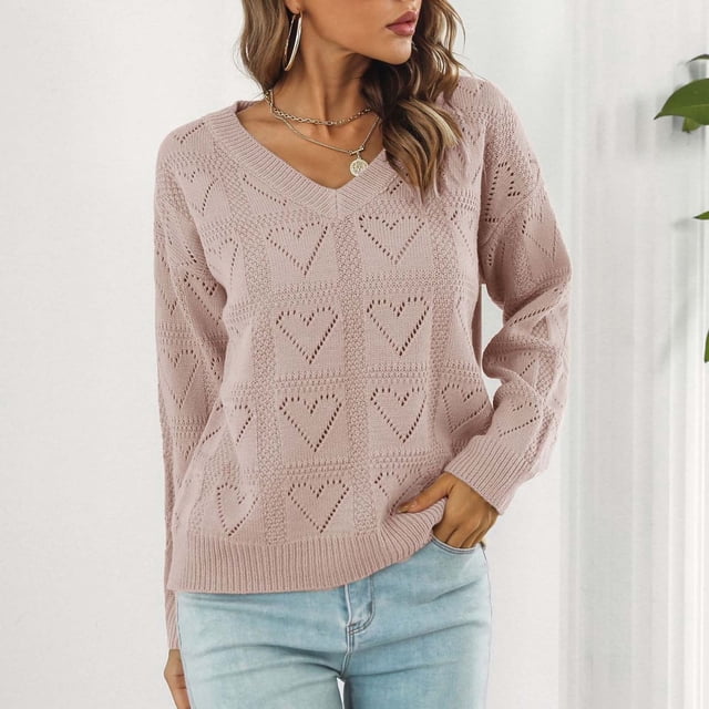 EGNMCR Cardigans pour Femmes, Chandails pour Femmes Col en V Creux Récréatif Tricot Manches Longues Hauts Chandail pour Femmes