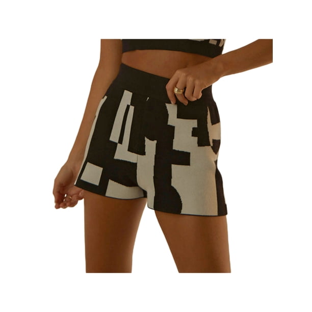 Txlixc Traje de dos piezas para mujeres, chaleco de punto impreso sin mangas con tirantes y pantalones cortos elásticos Txlixc moda