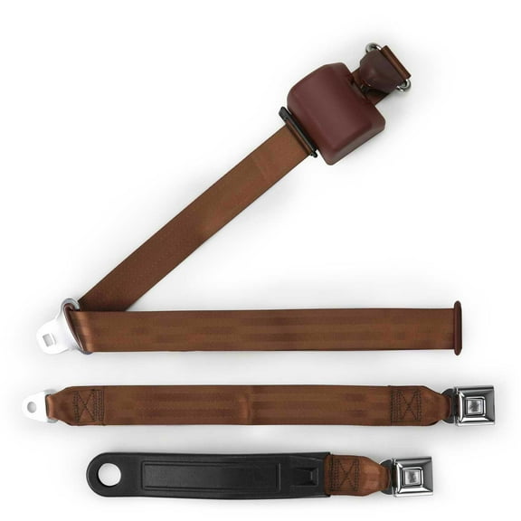 RetroBelt Brown 20" Push Button 3-Point Shoulder Safety Belt - Bench Seat