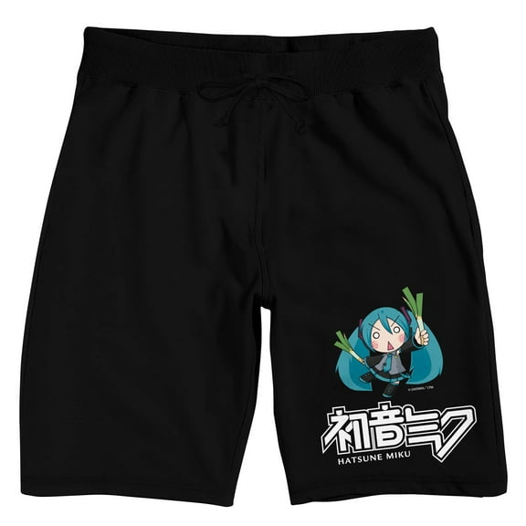 Hatsune Miku Chibi Character Men's Black Sleep Pajama Shorts-Small