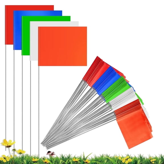 Marking Flags Marker Flags for Lawn 50 Pack,Lawn flags markers,4*5*15 Inch PVC Small Yard Flags Yard Marking Flags Lawn Flags,Garden Flags,Survey Flags,5 Colors