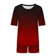 thumbnail image 5 of hxobax Women Pajama Set Gradient 2 Piece Casual Short Sets Short Sleeve Sleepwear Summer Crewneck Shirts and Short Pant Sets Trendy Pajamas Sets Cozy Loungewear with Chest Pocket,Red,XX-Large, 5 of 6