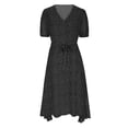 thumbnail image 7 of Ecqkame Fashion Women Summer Casual Long Dresses V-Neck Tummy Control Belted Dresses Polka Dots Print Short Sleeve Flowy Dresses Black M, 7 of 7