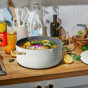 Beautiful 8 Quart Ceramic Non-Stick Stock Pot with Strainer Lid, White Icing by Drew Barrymore