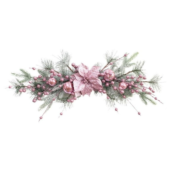 Pekkaxy Pink Christmas Wreath with Ornaments, Frosted White Winter Wreath for Holiday Decor